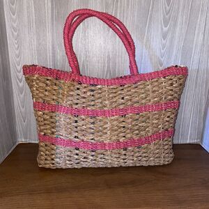 Vintage Rattan Woven Straw Multi Color Tote Purse With Handles Beach Summer
